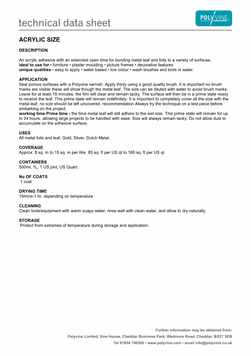 Acrylic Size Datasheet