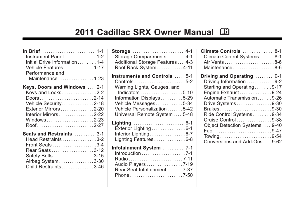 2011 Cadillac SRX Owner Manual M