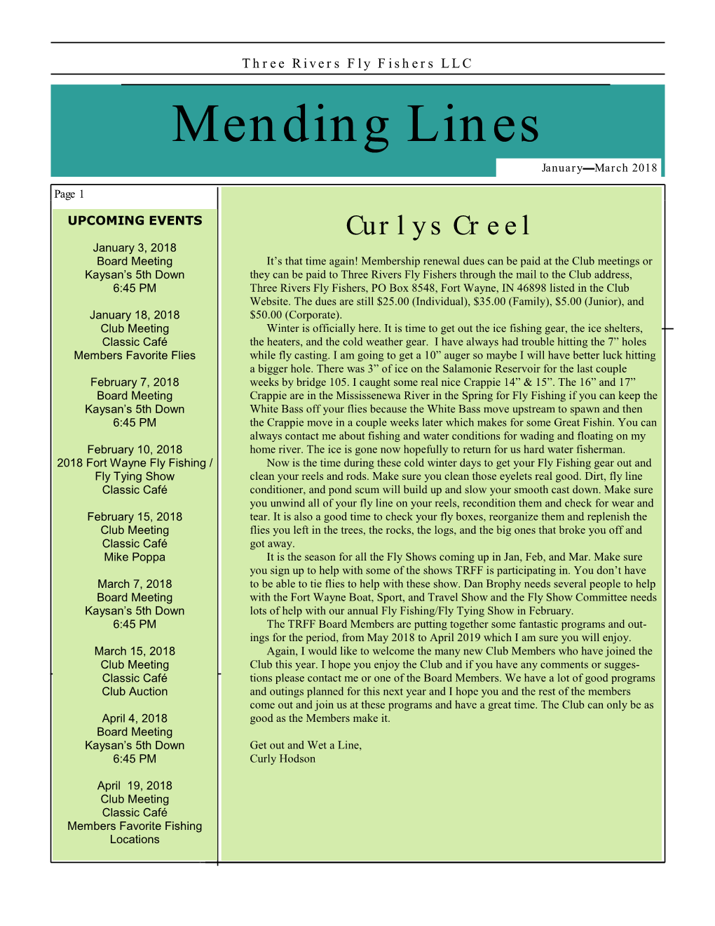 Mending Lines January—March 2018