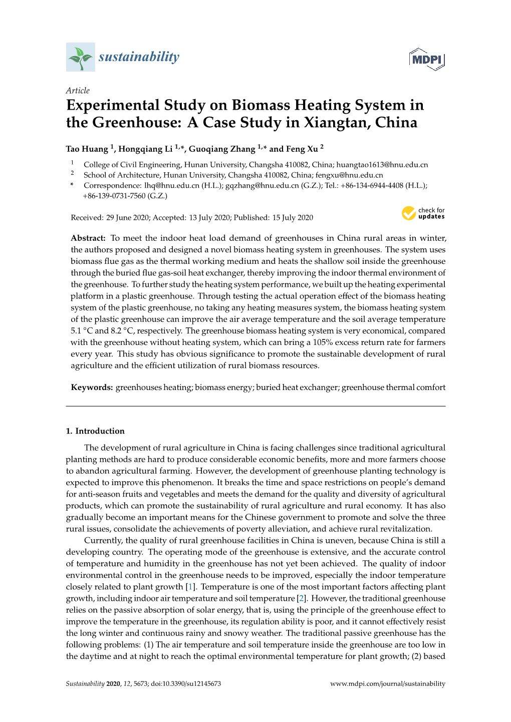 Experimental Study on Biomass Heating System in the Greenhouse: a Case Study in Xiangtan, China