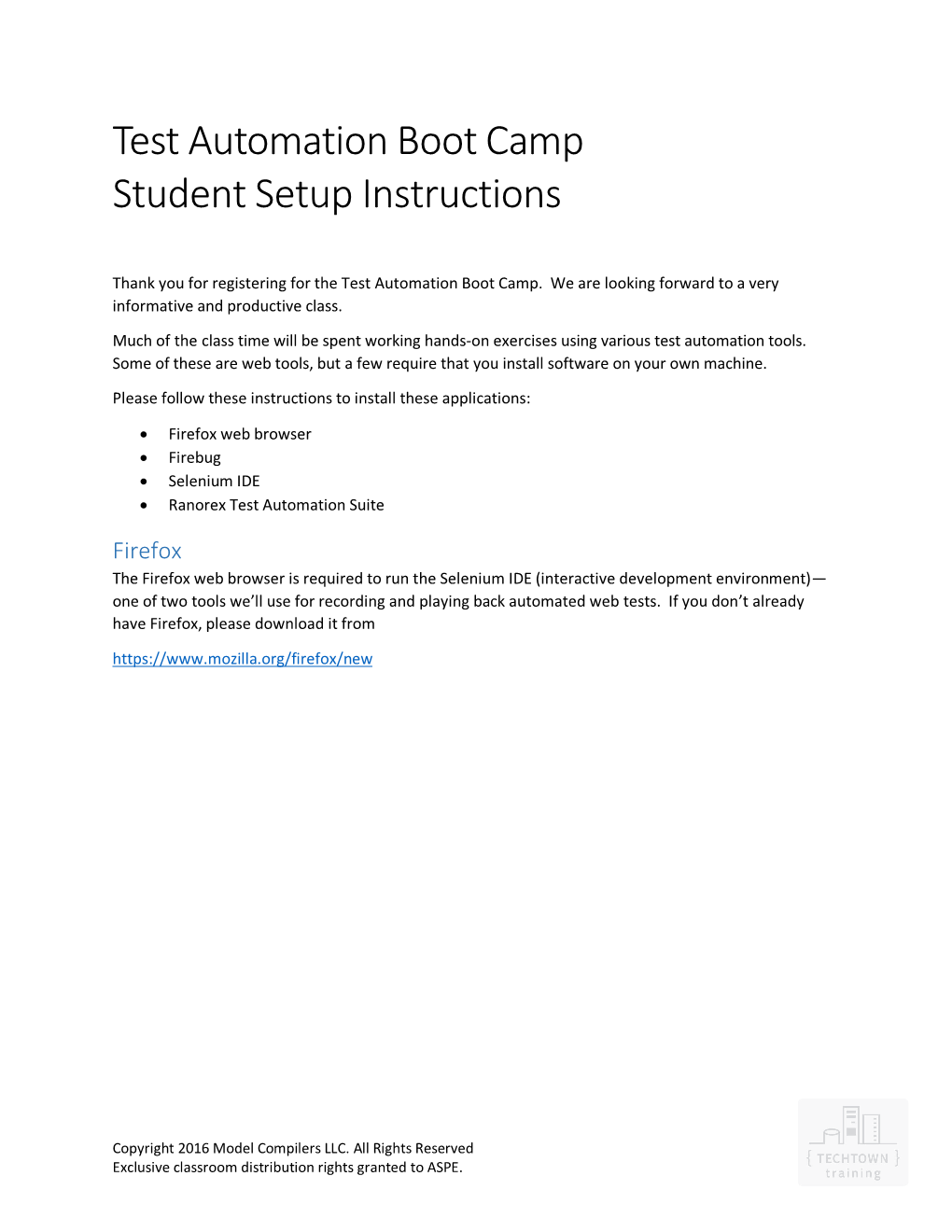 Test Automation Boot Camp Student Setup Instructions