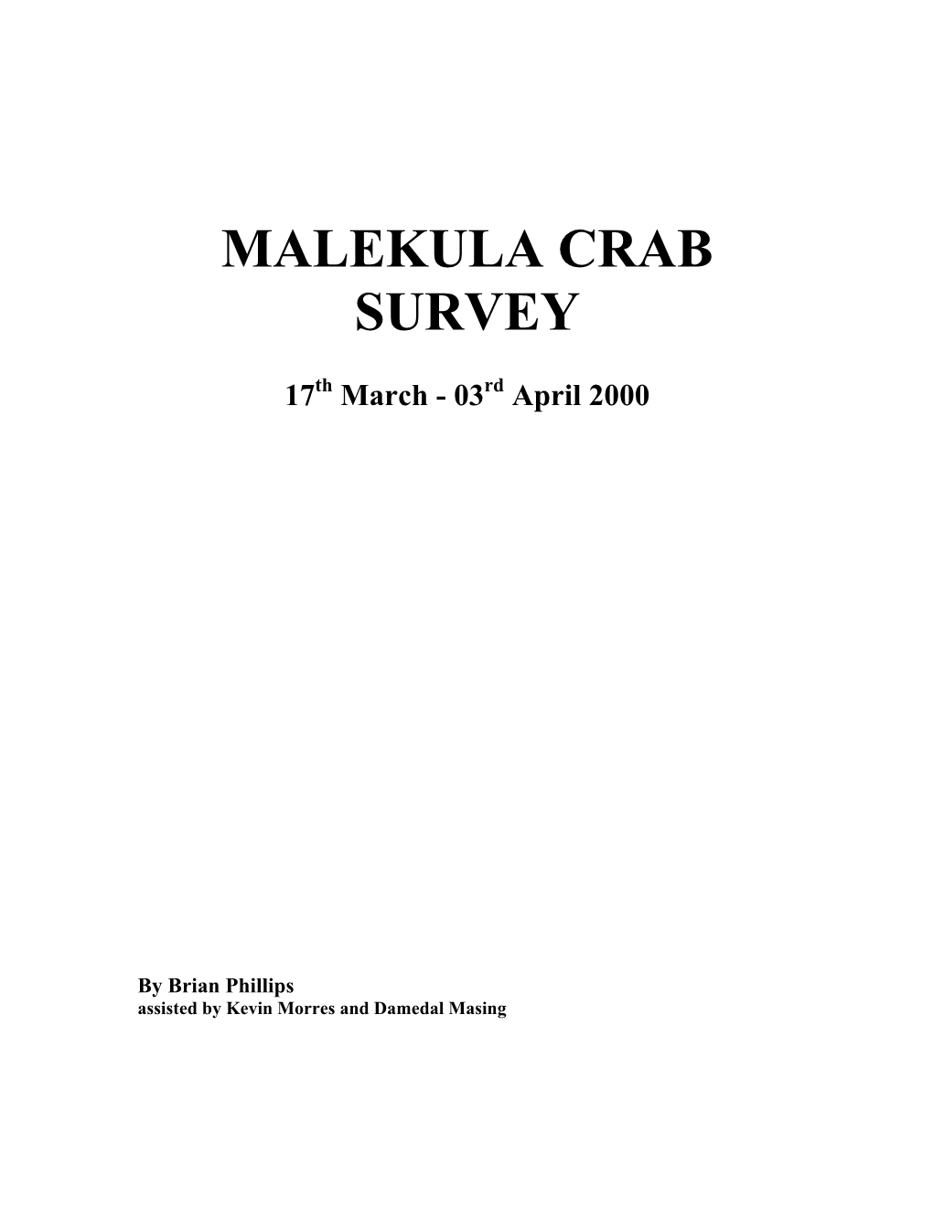 Malekula Crab Survey