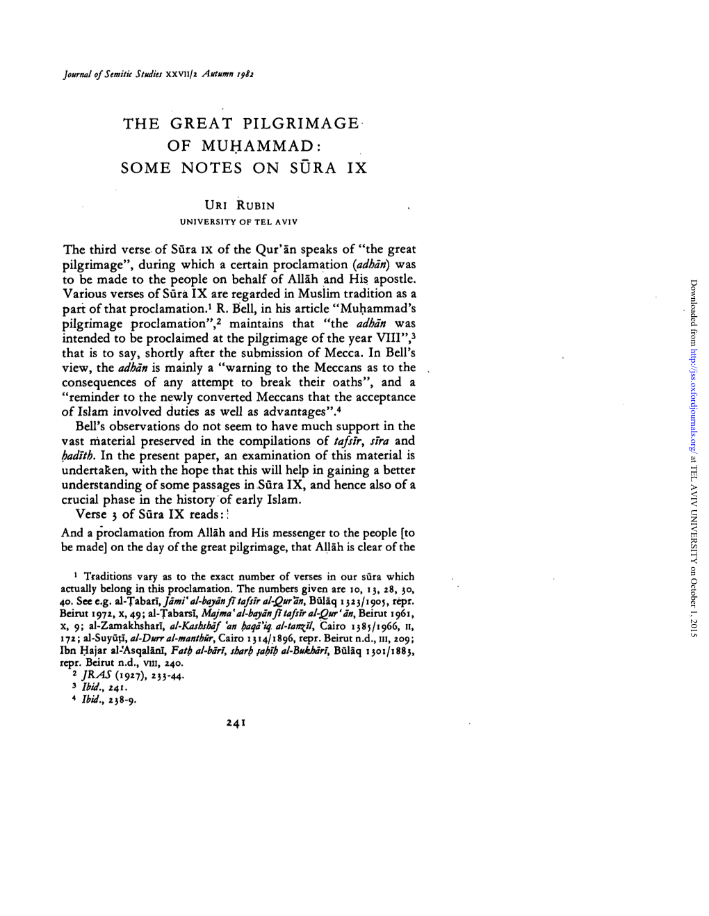 The Great Pilgrimage of Muhammad: Some Notes on Sura Ix