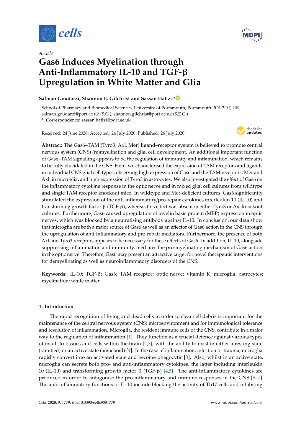 Gas6 Induces Myelination Through Anti-Inflammatory IL-10 And