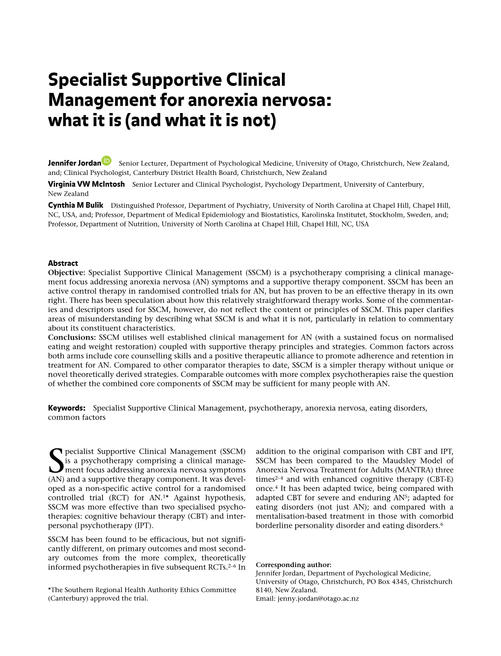 Specialist Supportive Clinical Management for Anorexia Nervosa: What It Is (And What It Is Not)