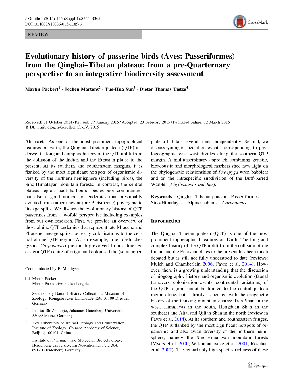 Evolutionary History of Passerine Birds (Aves: Passeriformes)