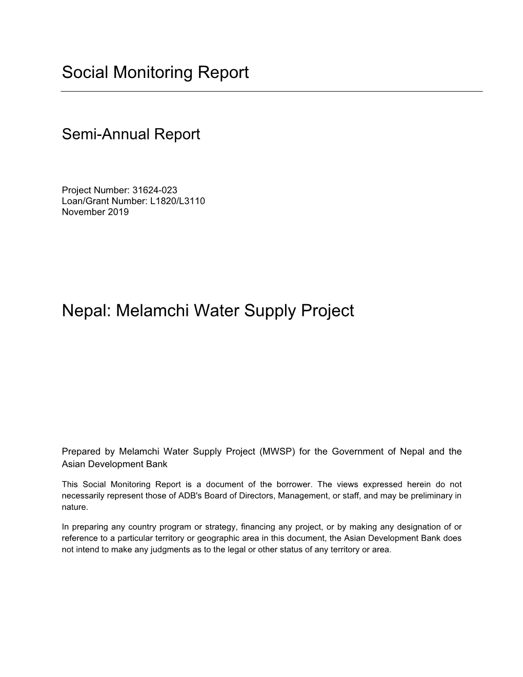 31624-023: Melamchi Water Supply Project