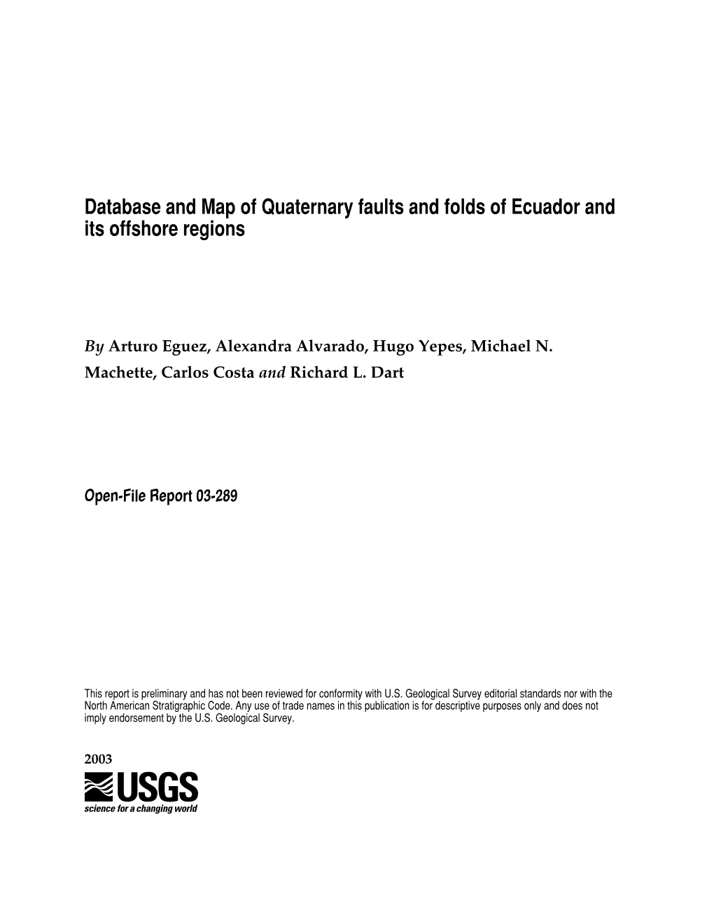 Database and Map of Quaternary Faults and Folds of Ecuador and Its Offshore Regions