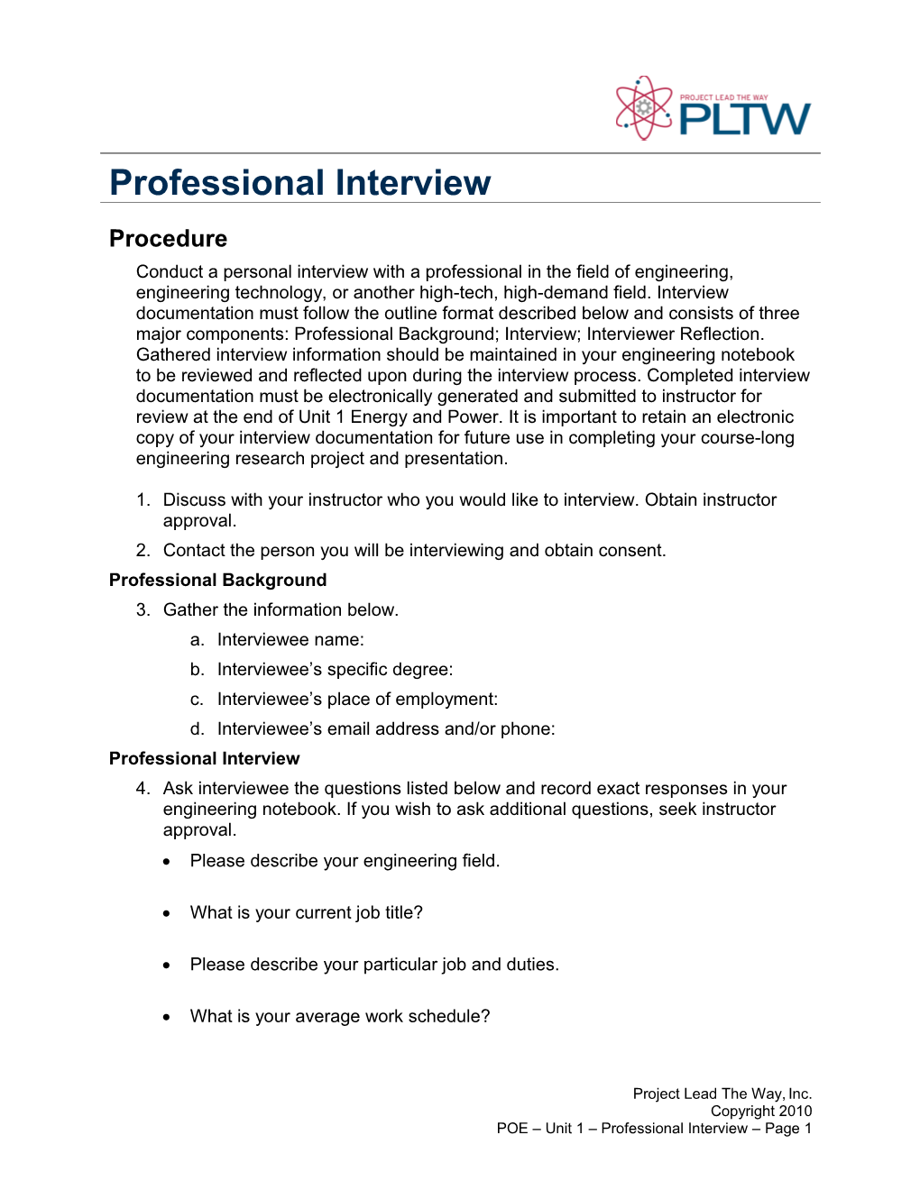 Activity 1.4.1 Professional Interview