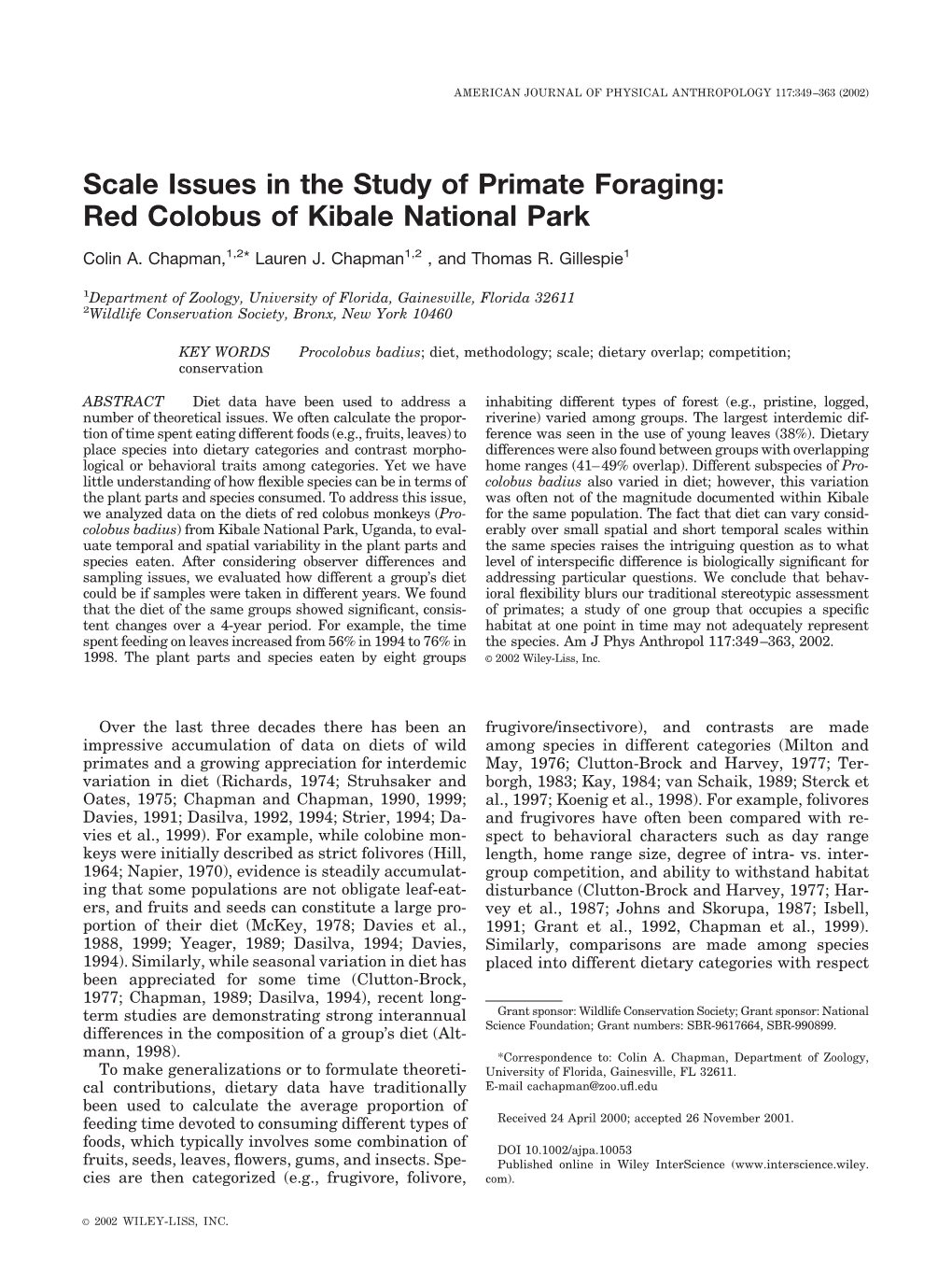 Scale Issues in the Study of Primate Foraging: Red Colobus of Kibale National Park
