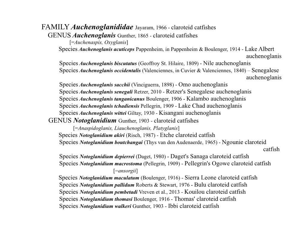 Claroteid Catfishes GENUS Auchenoglanis