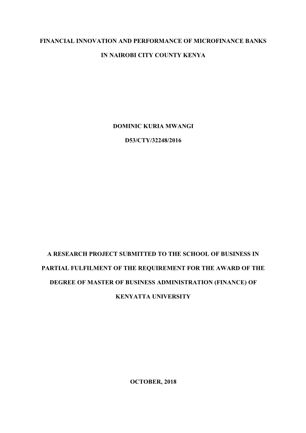 Financial Innovation and Performance of Microfinance Banks