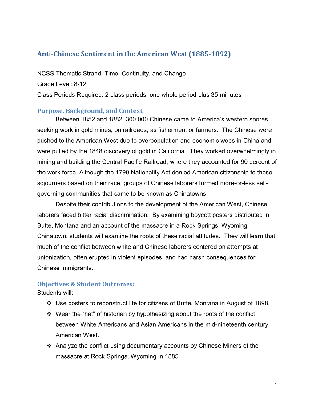 Anti-Chinese Sentiment in the American West (1885-1892)