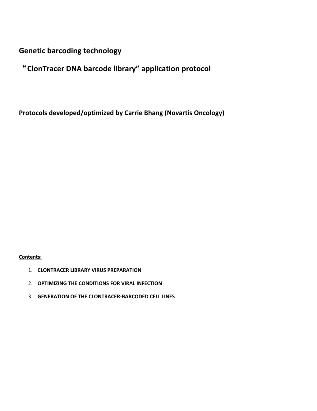 Clontracer DNA Barcode Library Application Protocol