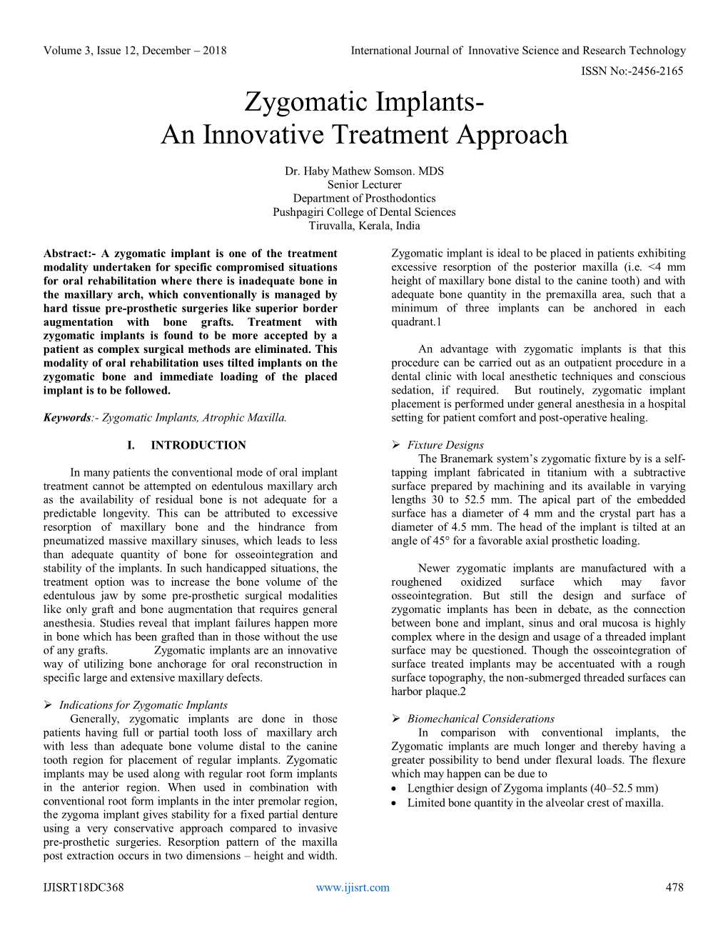 Zygomatic Implants- an Innovative Treatment Approach