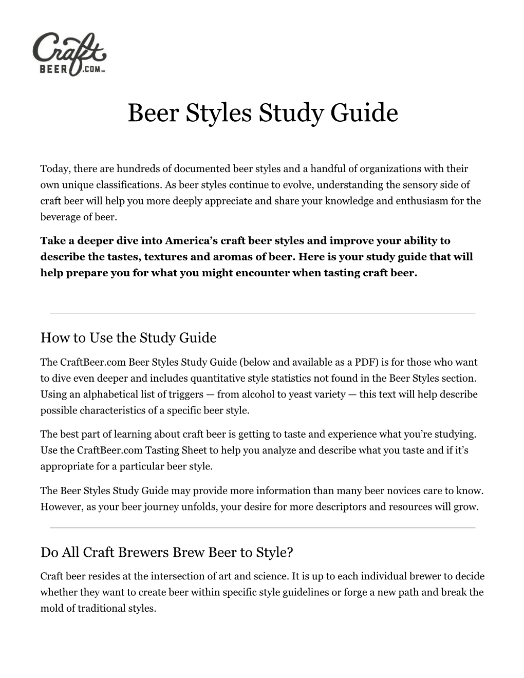 Beer Styles Study Guide