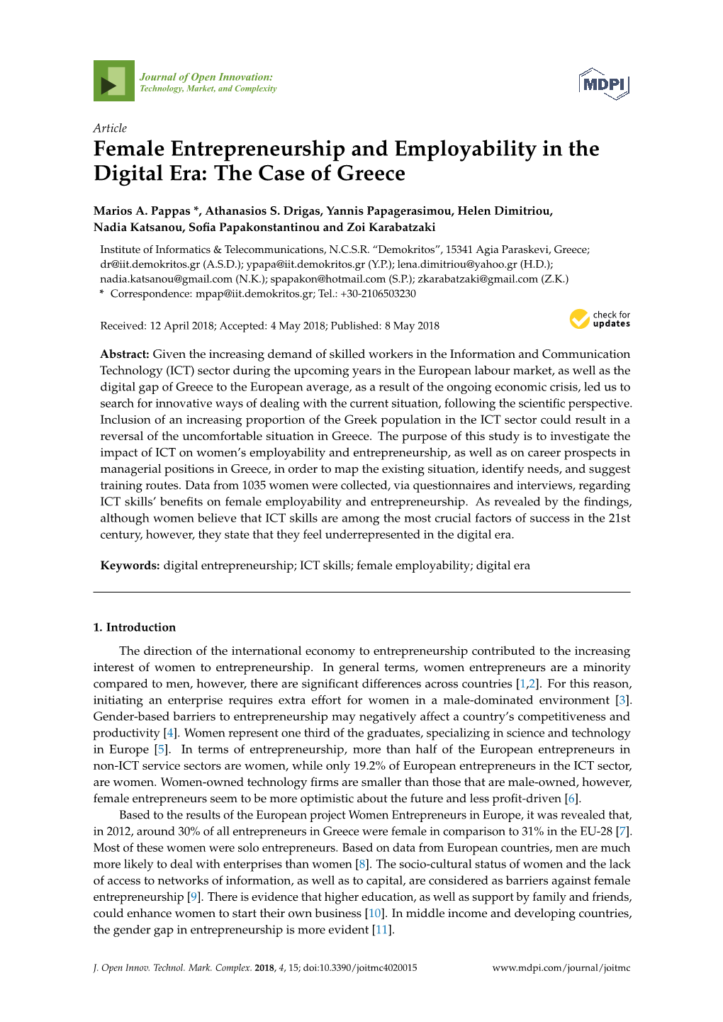 Female Entrepreneurship and Employability in the Digital Era: the Case of Greece