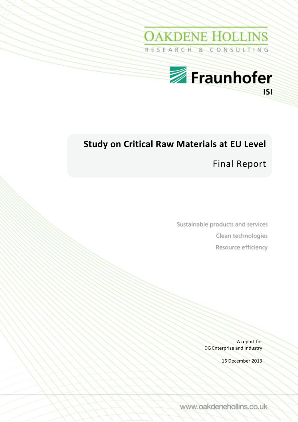 Study on Critical Raw Materials at EU Level Final Report