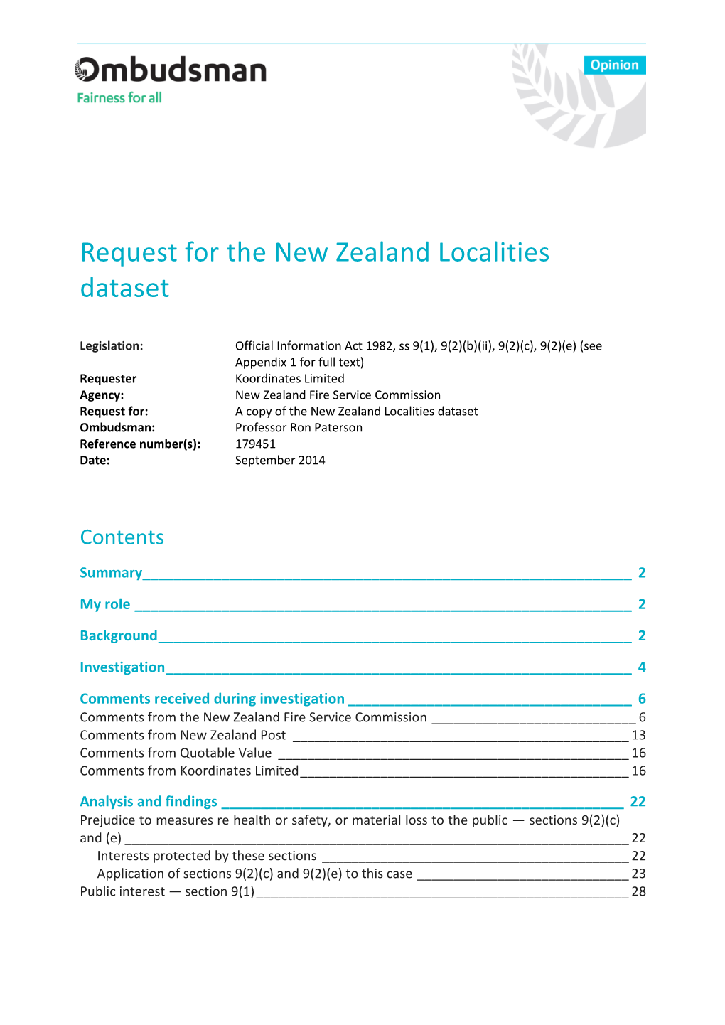 Request for the New Zealand Localities Dataset