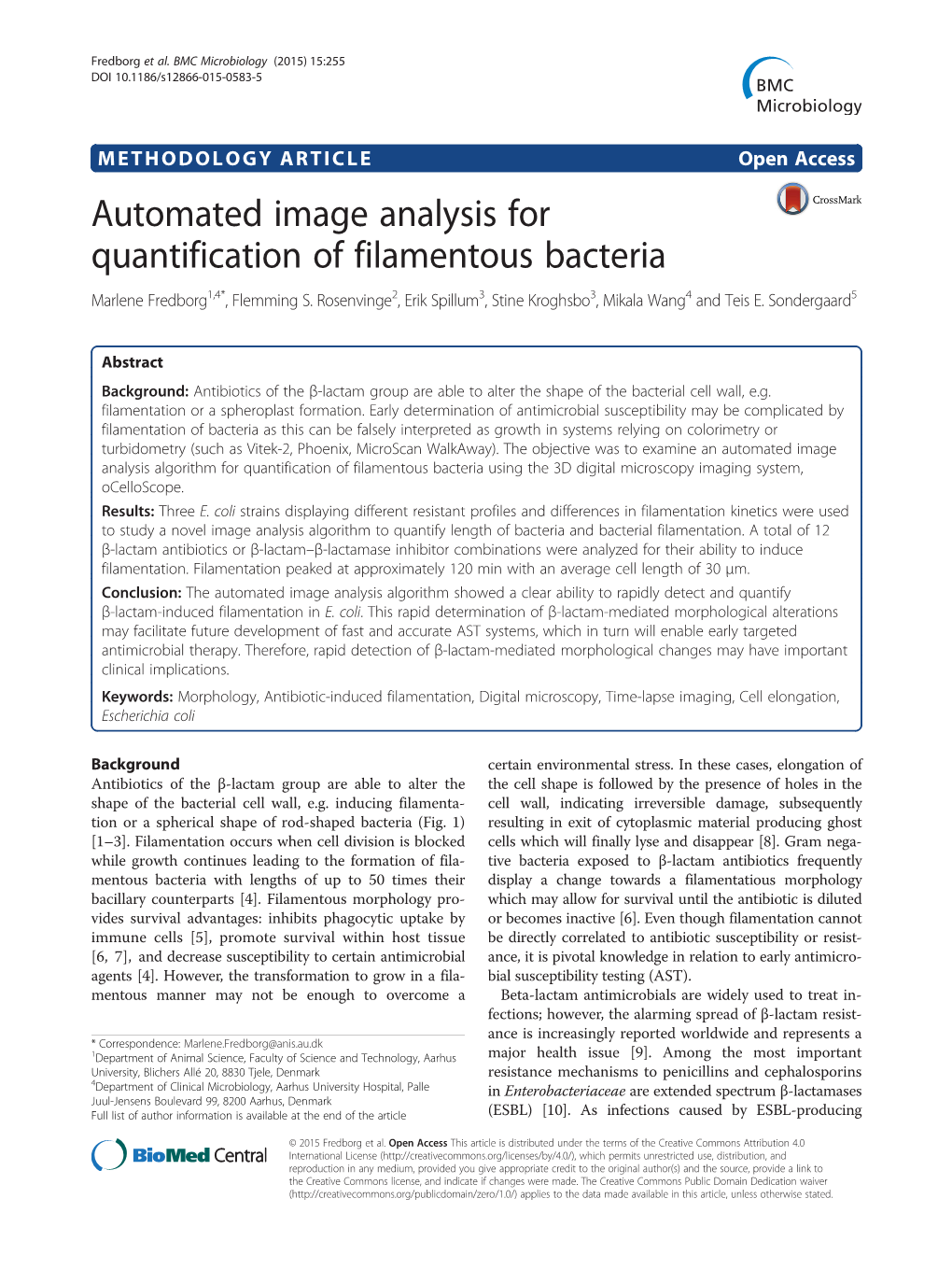 Automated Image Analysis for Quantification of Filamentous Bacteria Marlene Fredborg1,4*, Flemming S
