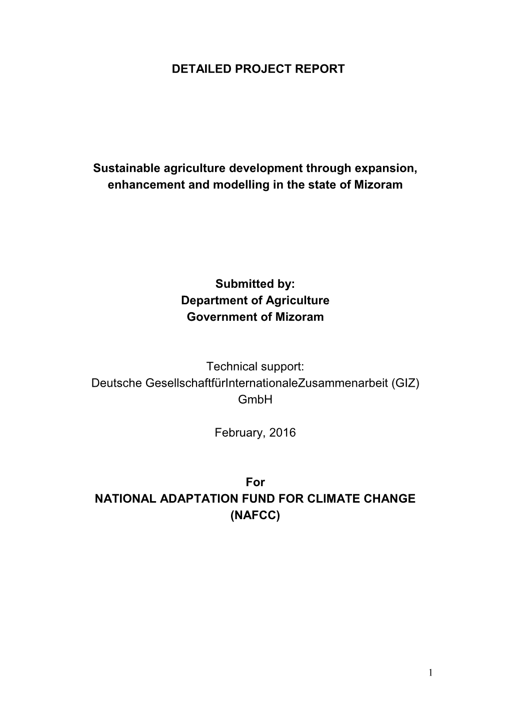 DETAILED PROJECT REPORT Sustainable Agriculture