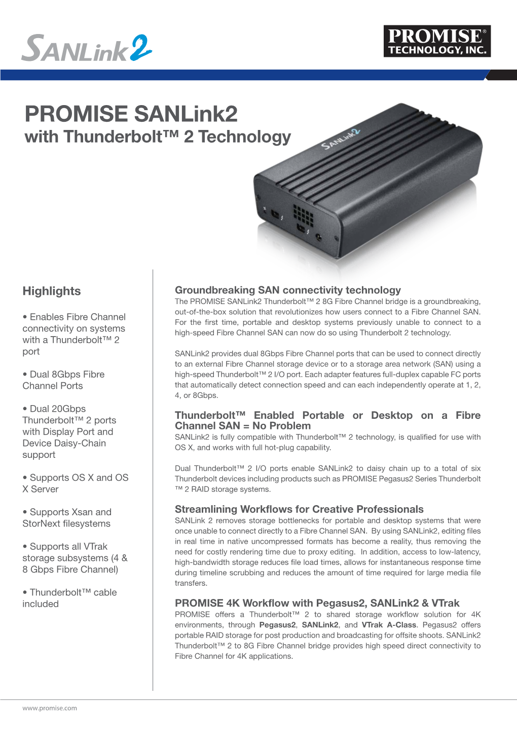 PROMISE Sanlink2 with Thunderbolt™ 2 Technology