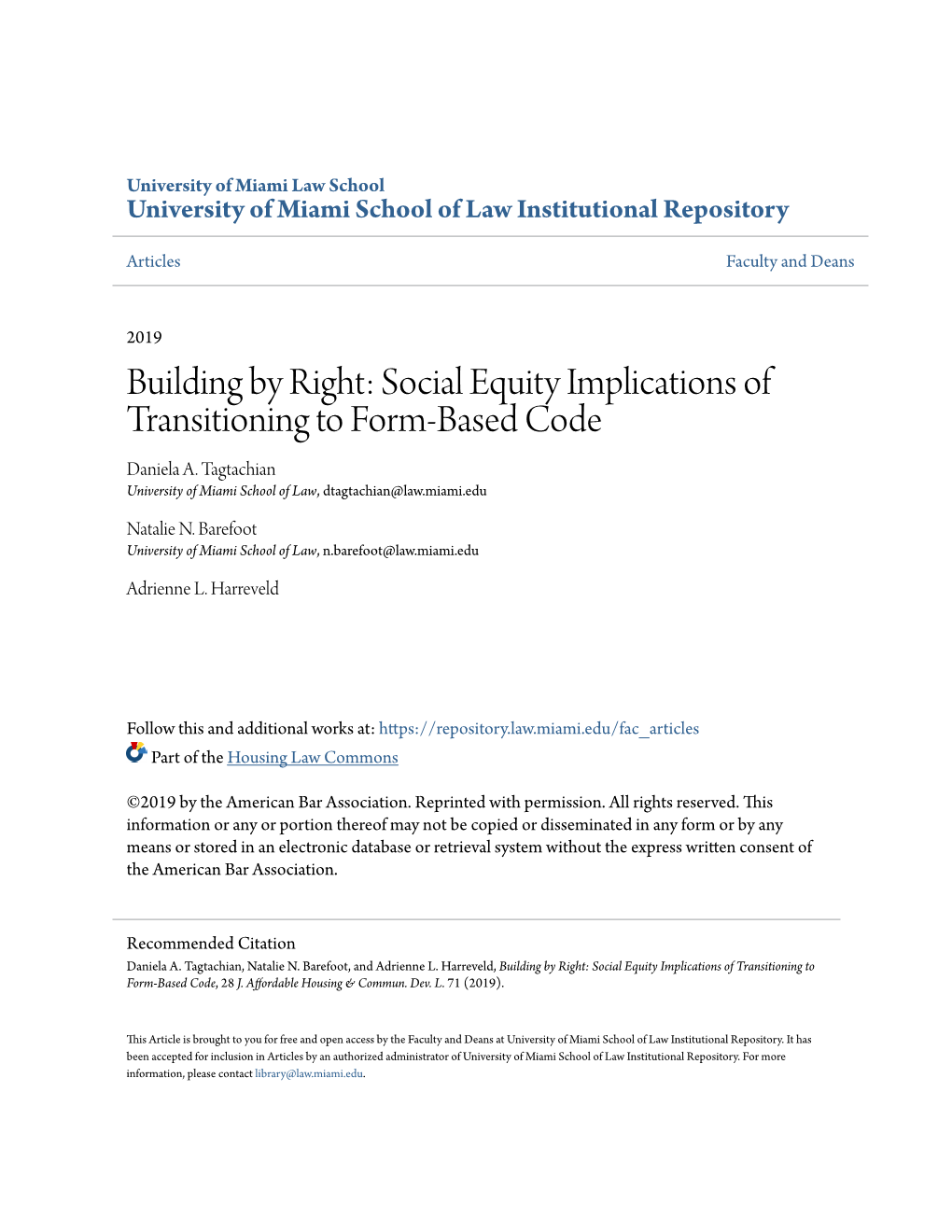 Social Equity Implications of Transitioning to Form-Based Code Daniela A