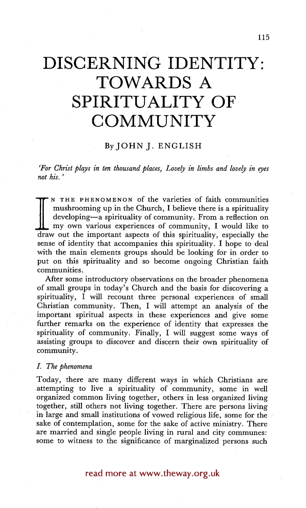 Discerning Identity: Towards a Spirituality of Community