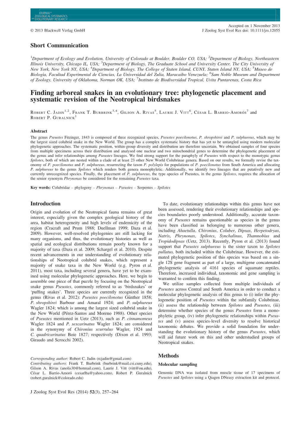 Finding Arboreal Snakes in an Evolutionary Tree: Phylogenetic Placement and Systematic Revision of the Neotropical Birdsnakes