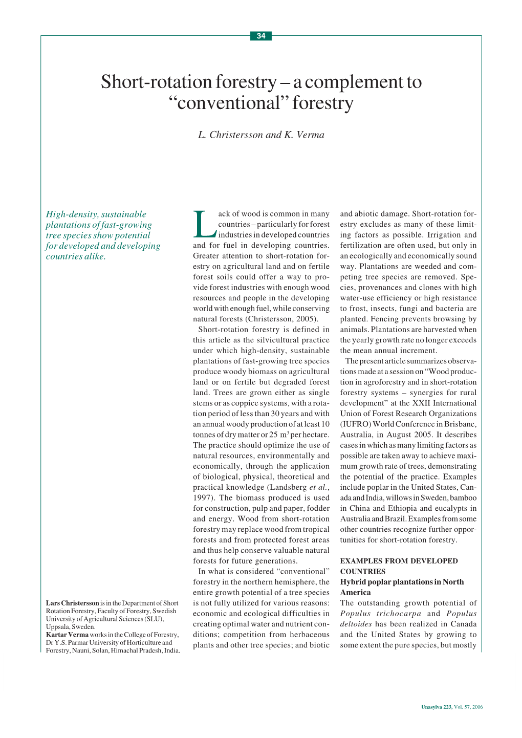 Short-Rotation Forestry – a Complement to “Conventional” Forestry