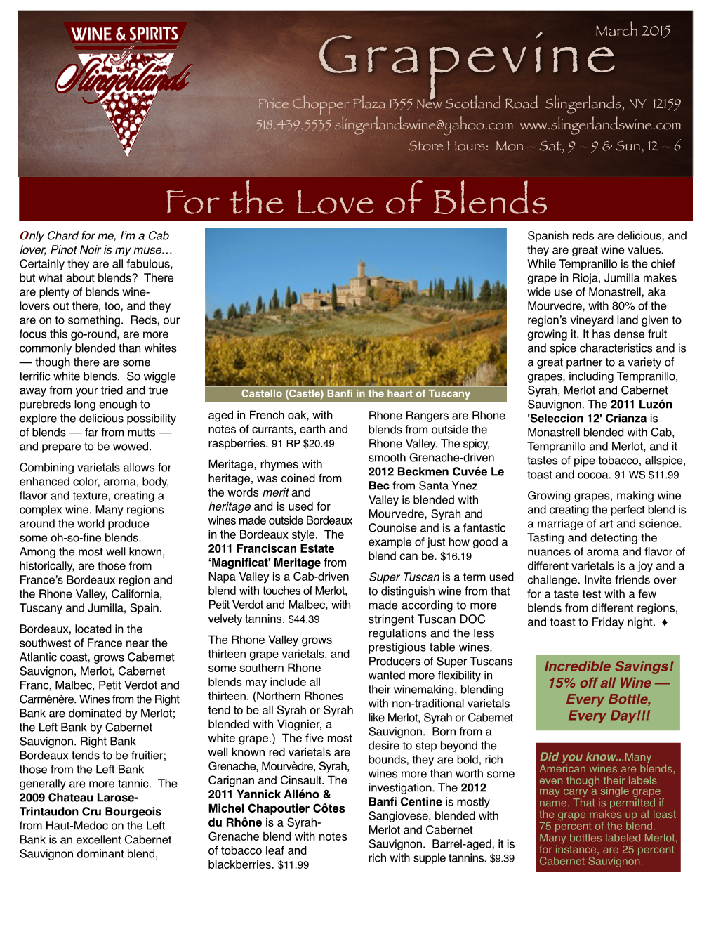 March 2015 Newsletter Red Wine Blends