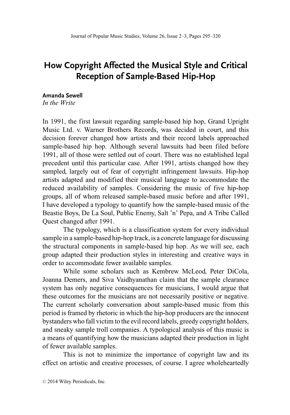 How Copyright Affected the Musical Style and Critical Reception of Sample-Based Hip-Hop