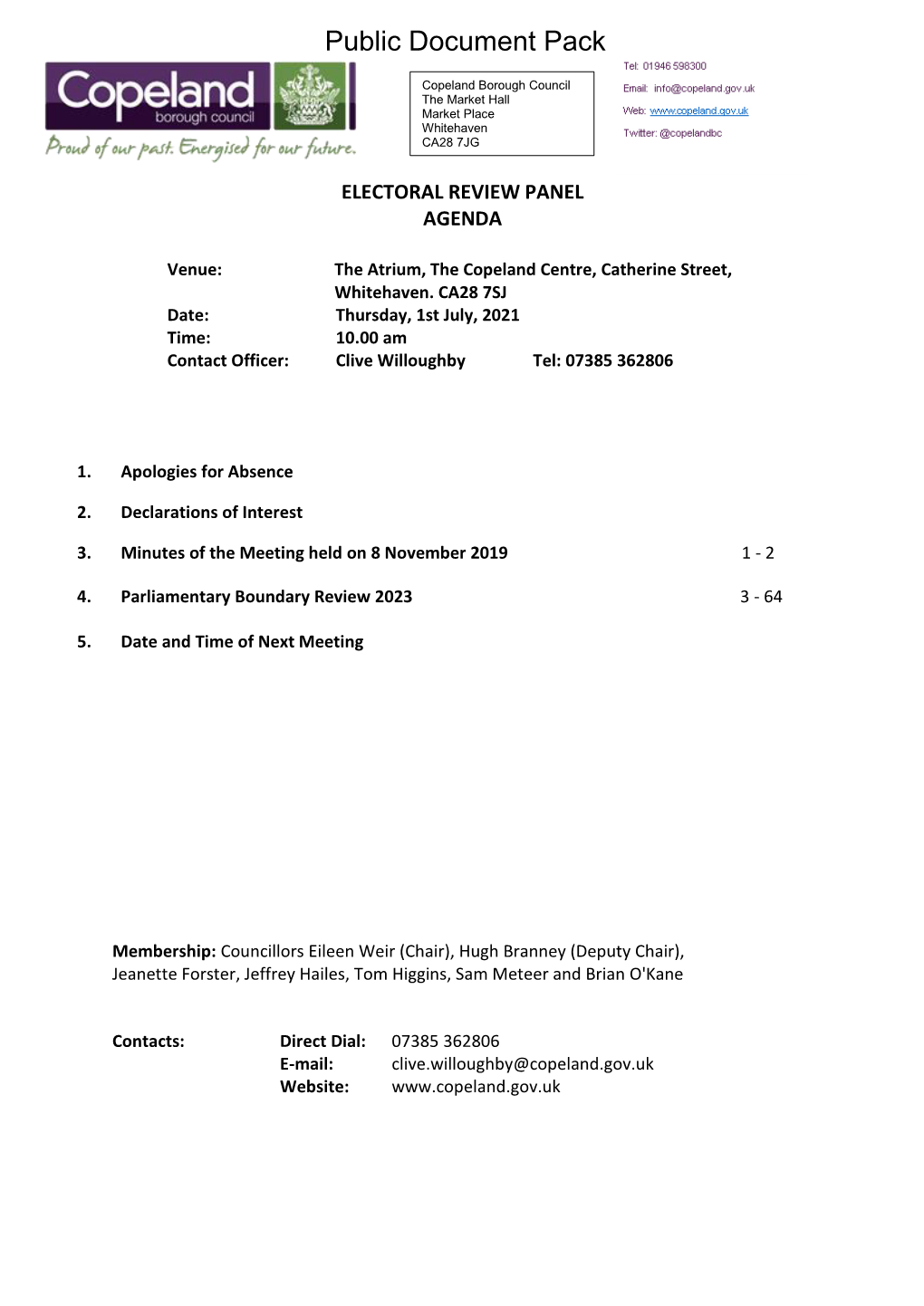 (Public Pack)Agenda Document for Electoral Review Panel, 01/07