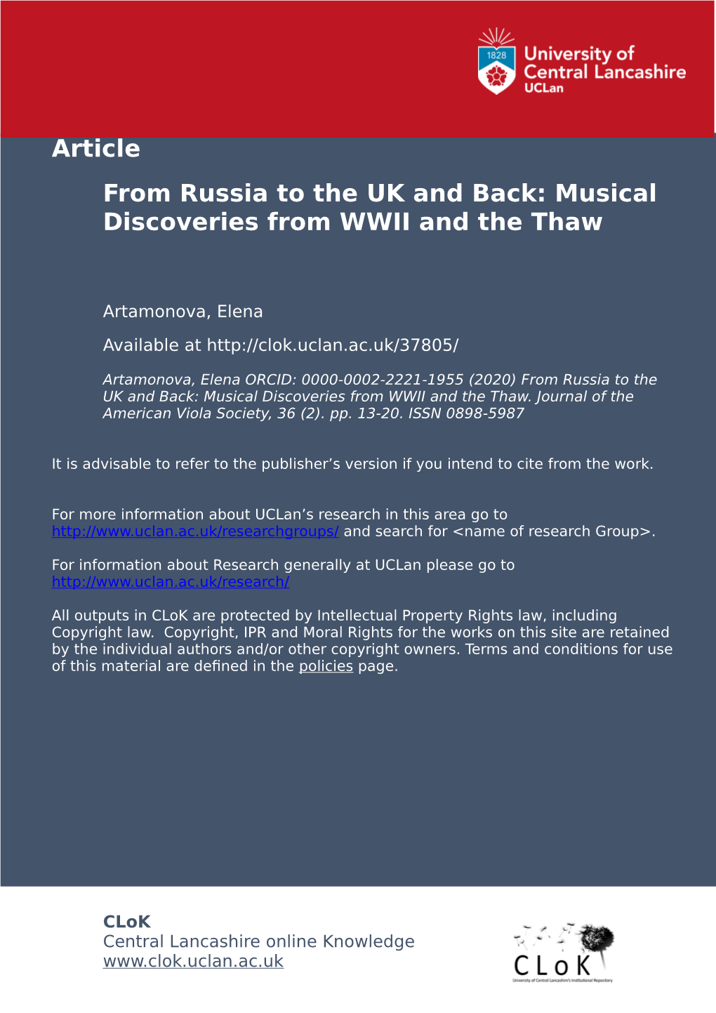 Article from Russia to the UK and Back: Musical Discoveries from WWII and the Thaw