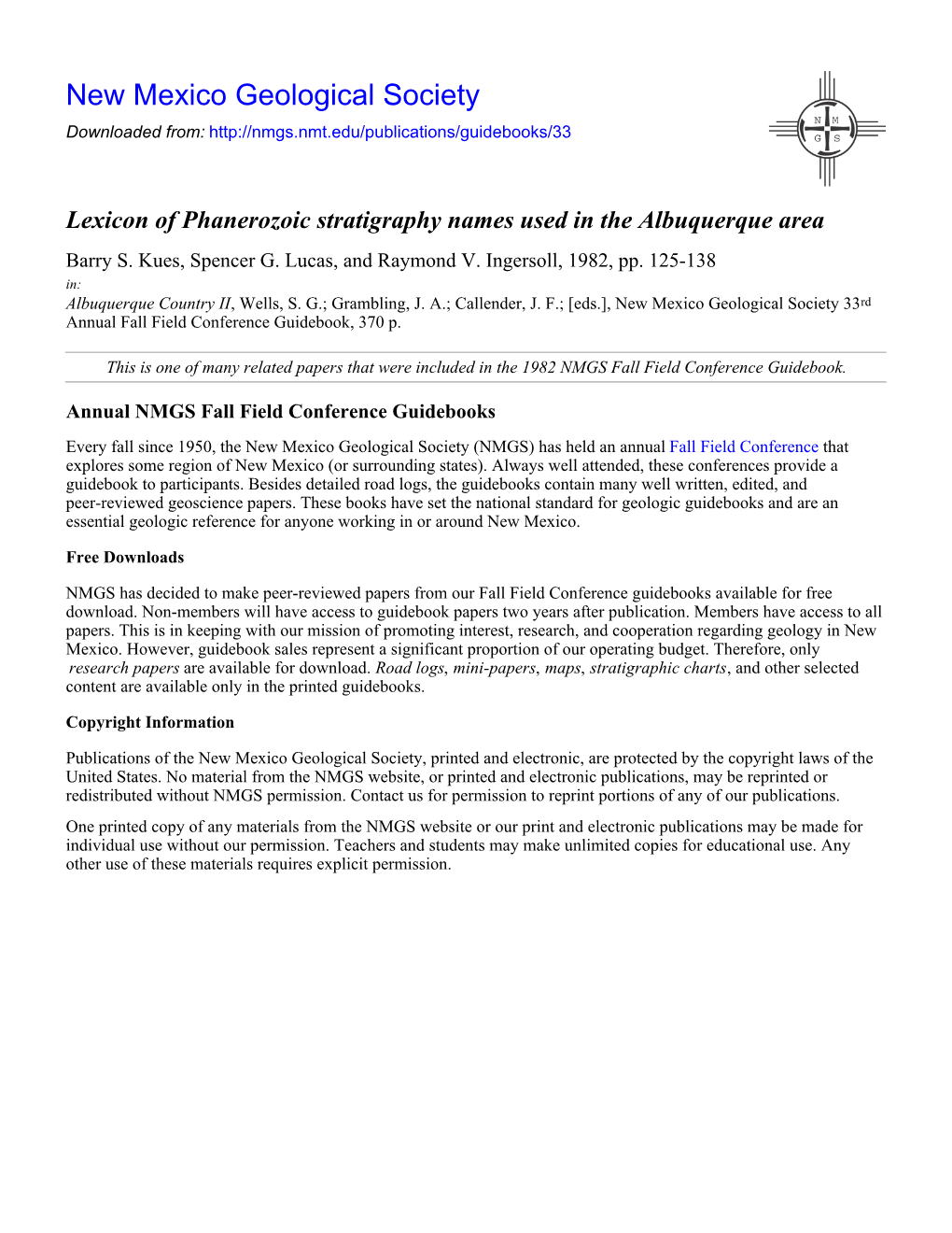 Lexicon of Phanerozoic Stratigraphy Names Used in the Albuquerque Area Barry S