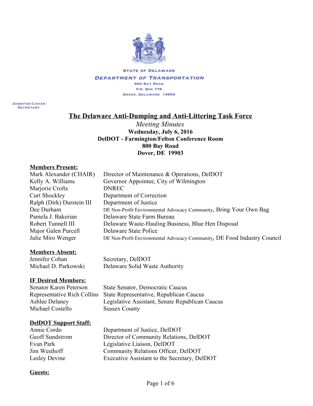 The Delaware Anti-Dumping and Anti-Littering Task Force