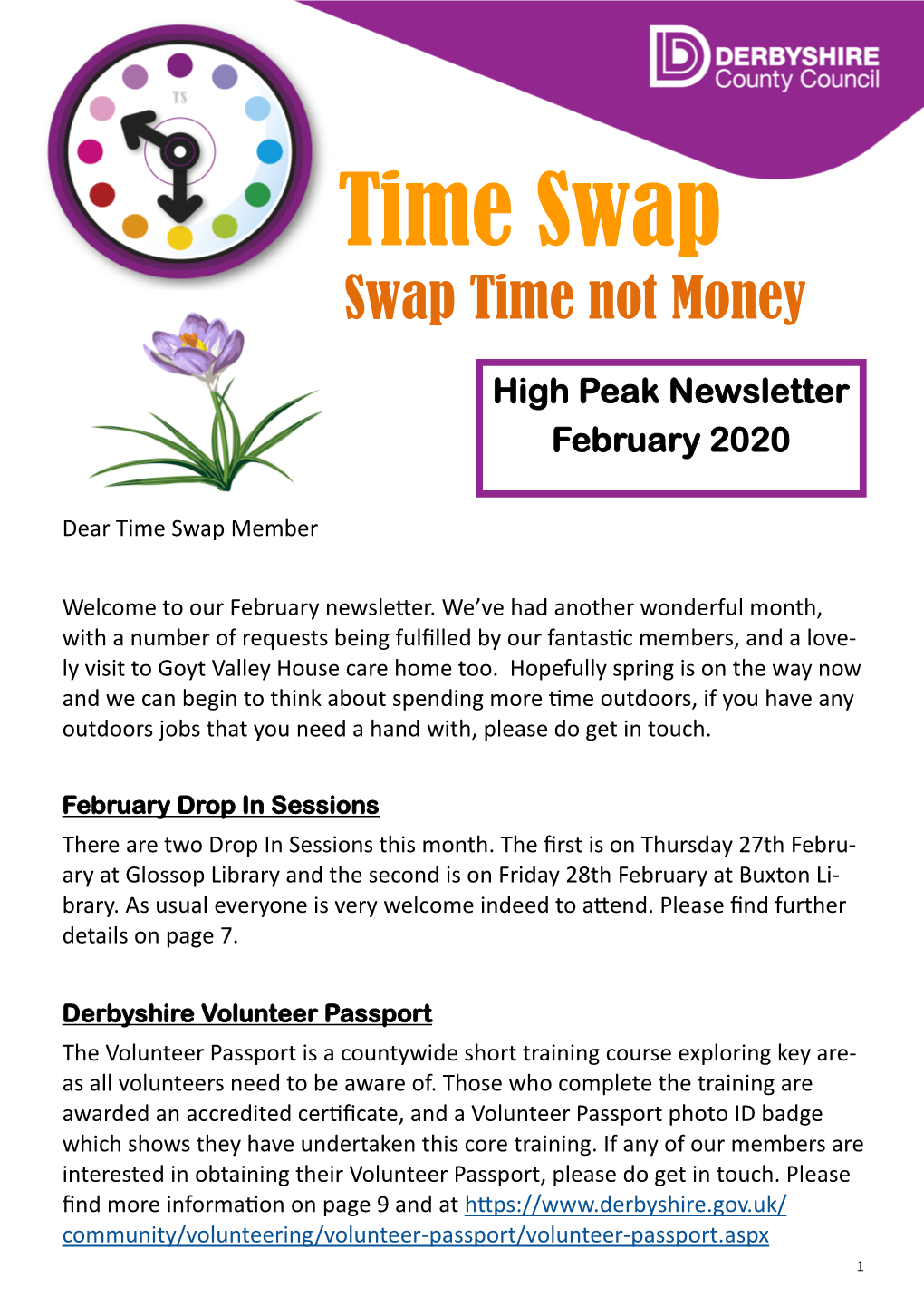 High Peak Time Swap Newsletter February 2020