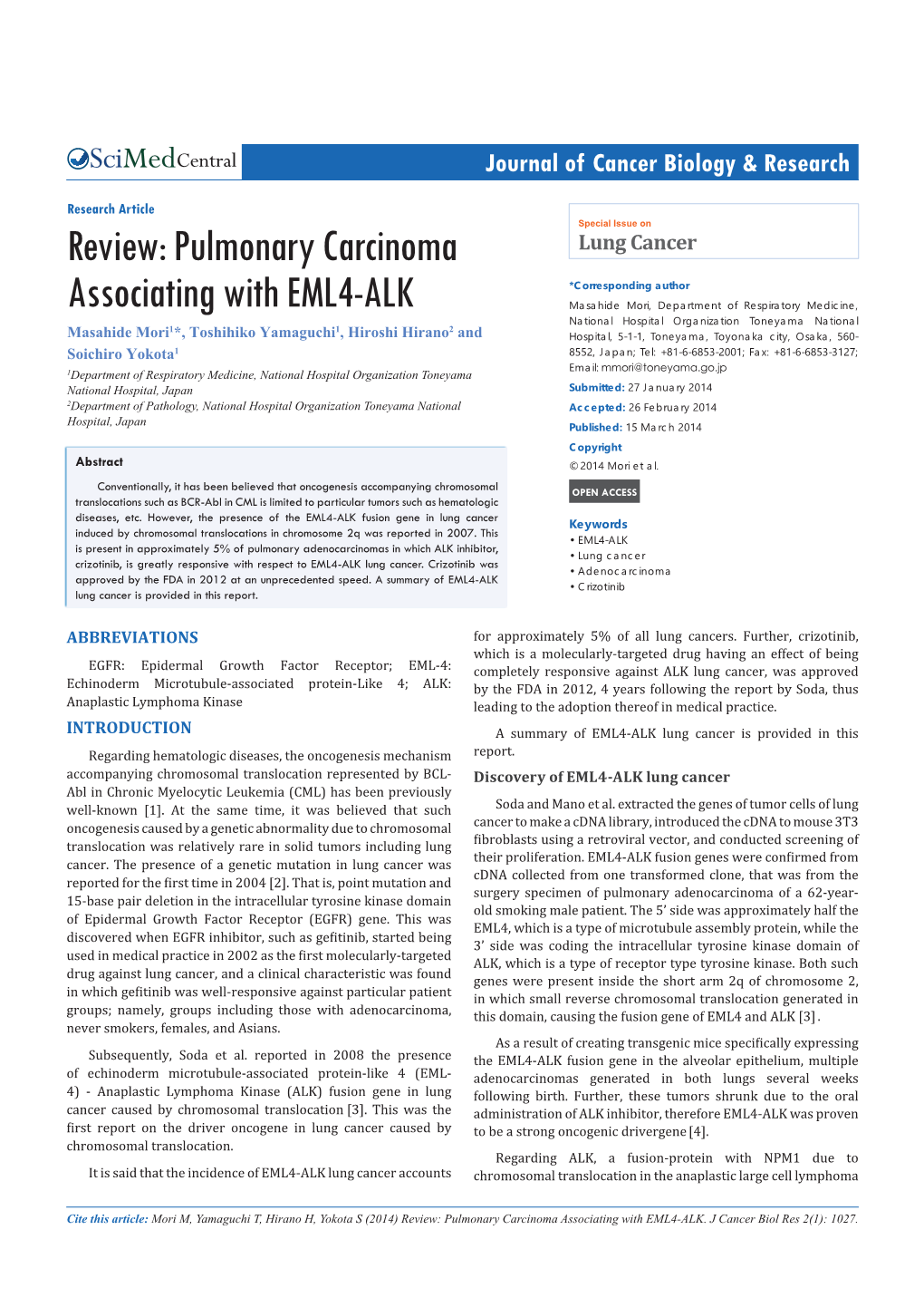 Pulmonary Carcinoma Associating with EML4-ALK