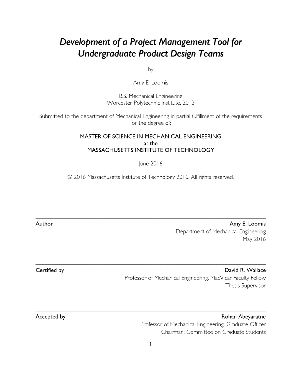 Development of a Project Management Tool for Undergraduate Product Design Teams