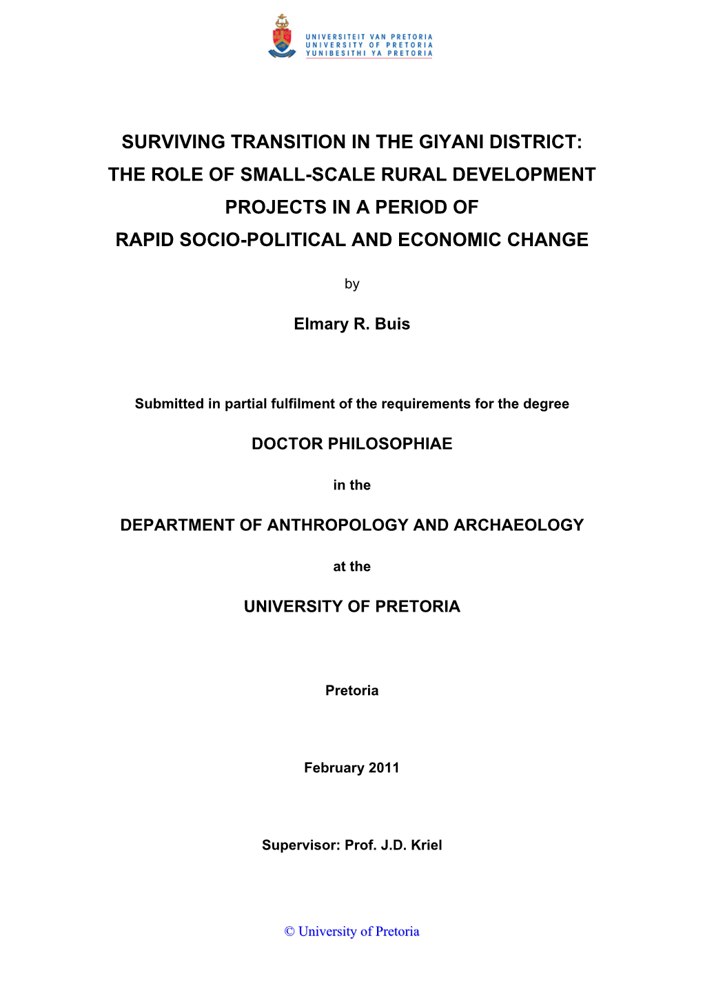 Surviving Transition in the Giyani District: the Role of Small-Scale Rural Development Projects in a Period of Rapid Socio-Political and Economic Change