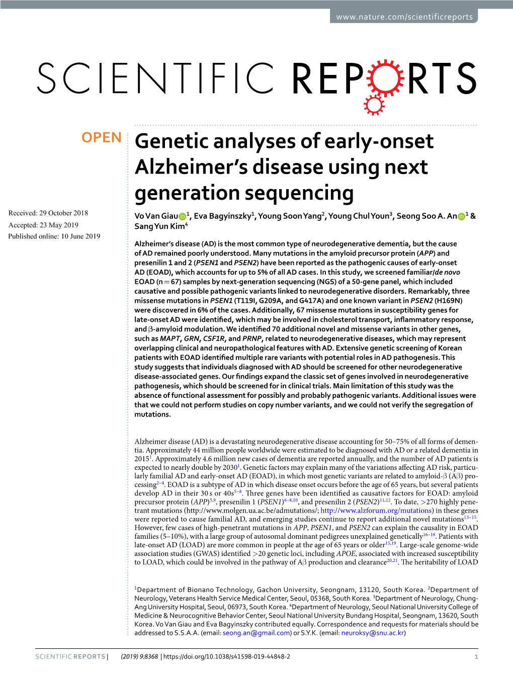 Genetic Analyses of Early-Onset Alzheimer's Disease Using Next Generation Sequencing