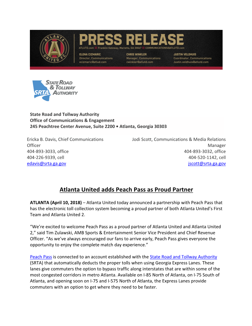 Atlanta United Adds Peach Pass As Proud Partner