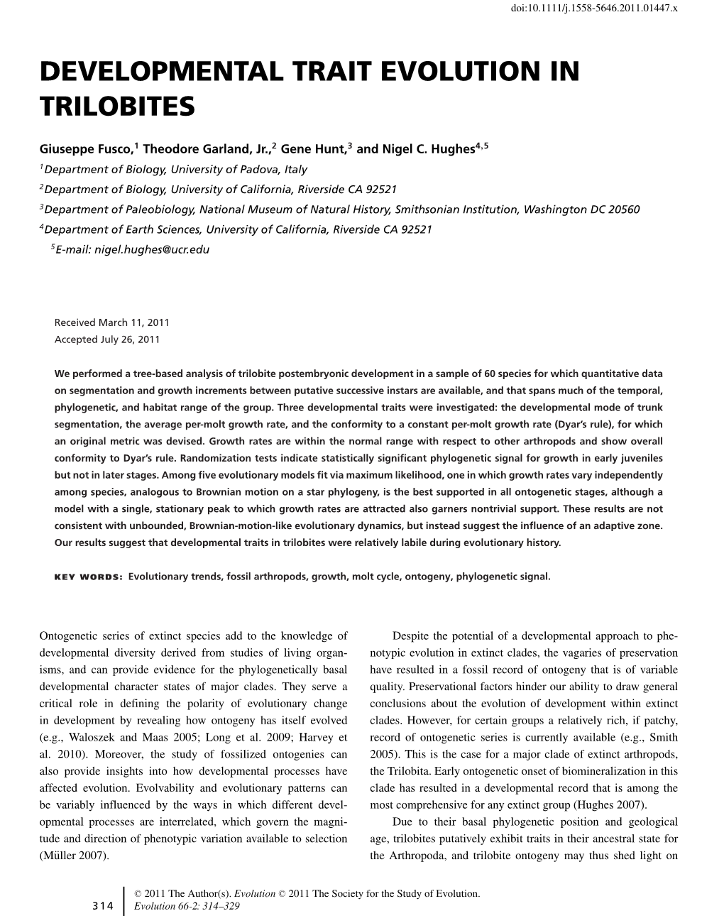 Developmental Trait Evolution in Trilobites