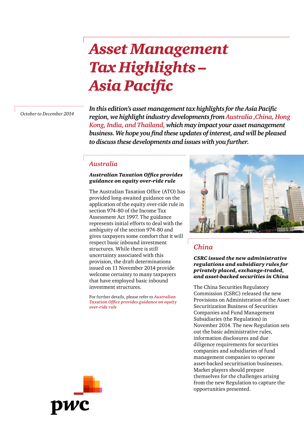 Asset Management Tax Highlights – Asia Pacific