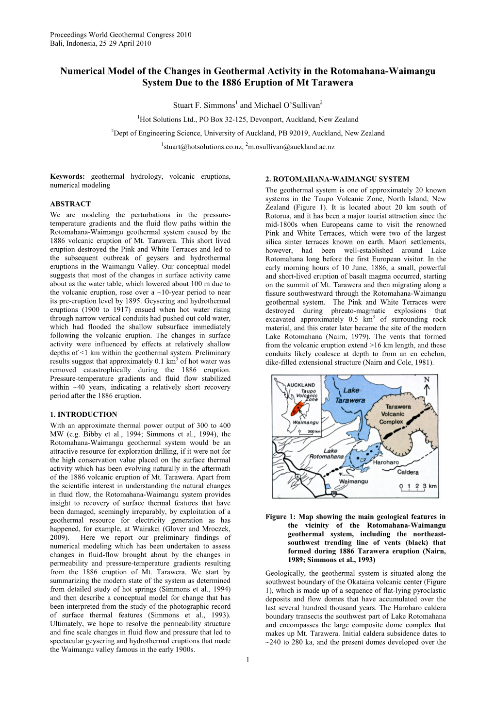 Numerical Model of the Changes in Geothermal Activity in the Rotomahana-Waimangu System Due to the 1886 Eruption of Mt Tarawera