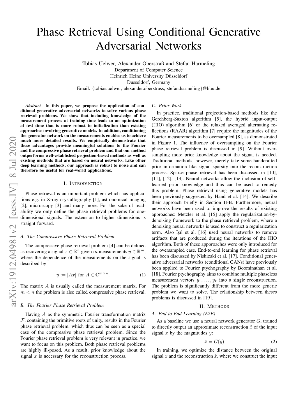 Phase Retrieval Using Conditional Generative Adversarial Networks