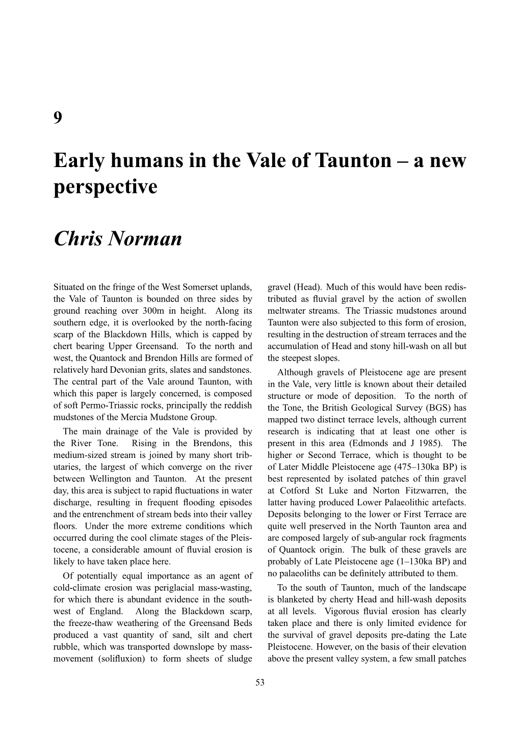 Early Humans in the Vale of Taunton – a New Perspective