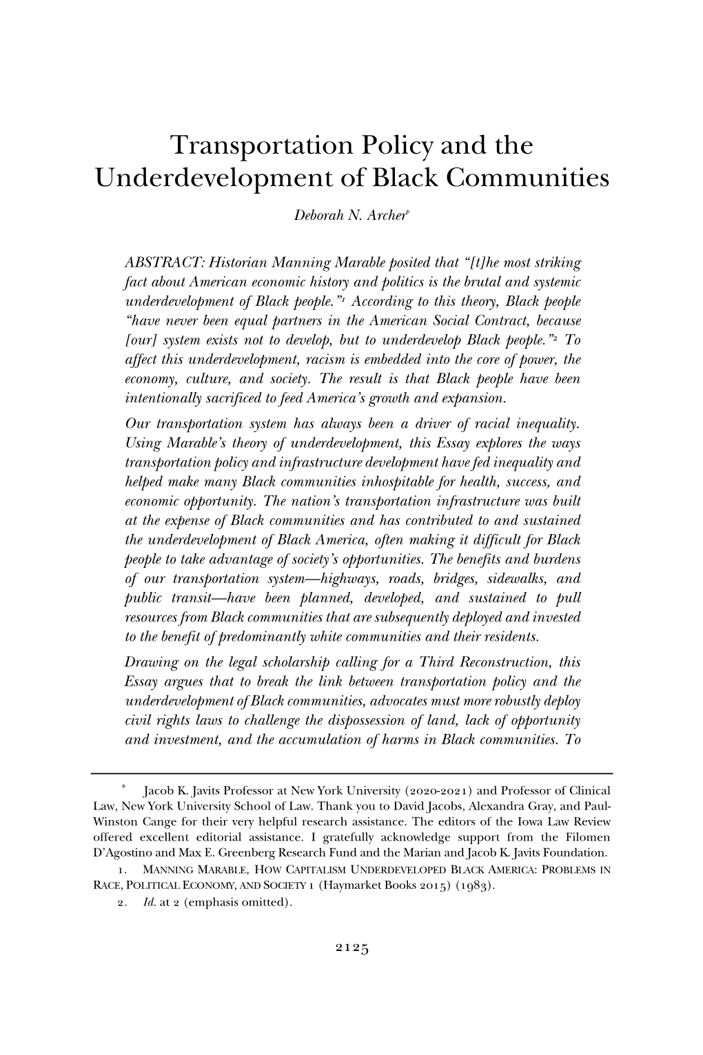 Transportation Policy and the Underdevelopment of Black Communities