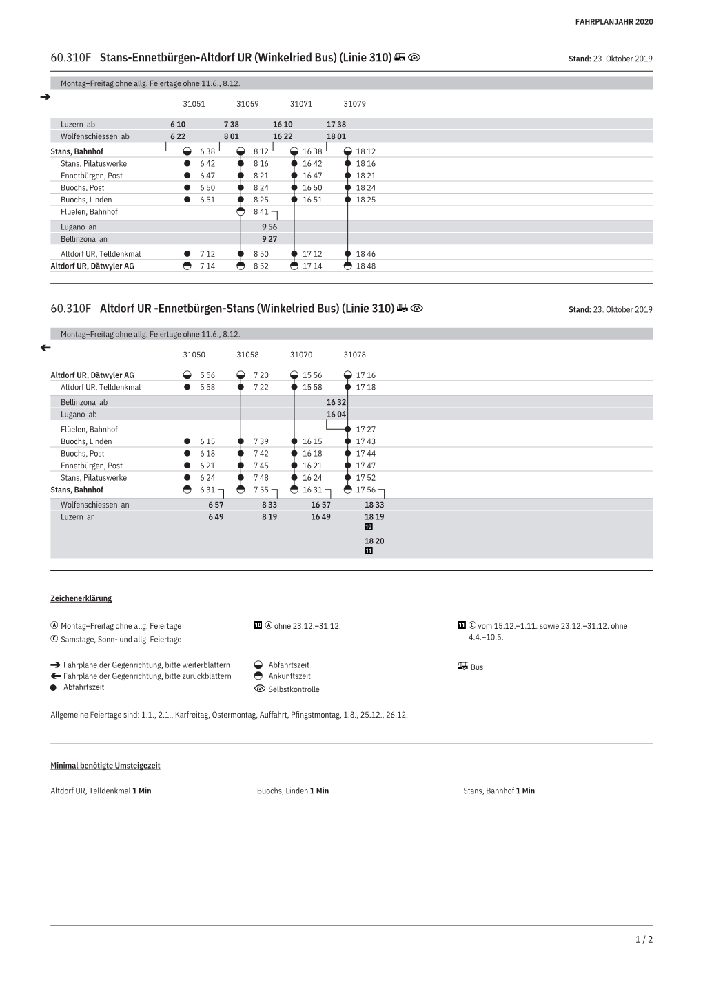 60.310F Stans-Ennetbürgen-Altdorf UR (Winkelried Bus) (Linie 310) Stand: 23