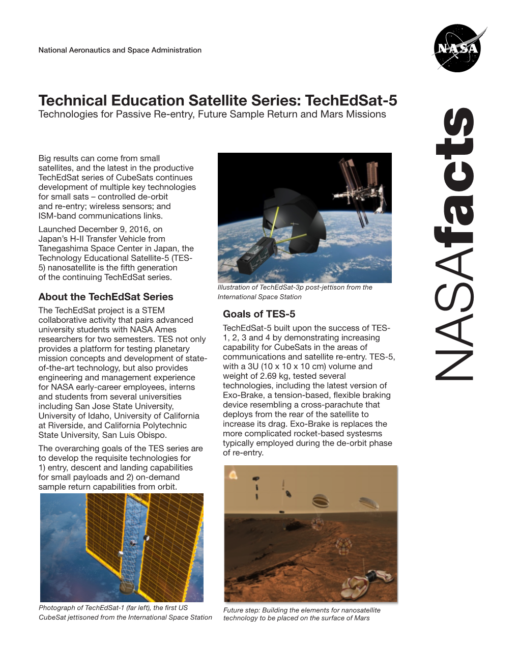 Techedsat-5 Technologies for Passive Re-Entry, Future Sample Return and Mars Missions